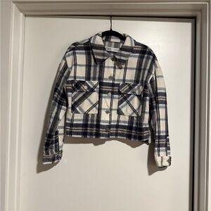 Zara Soft Blue Plaid Jacket